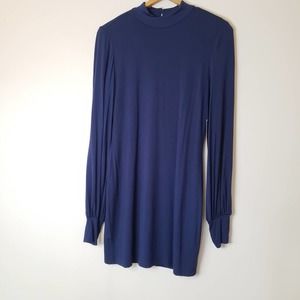 Lulu's Long Sleeve Mock Neck Mini Rayon Dress Stretchy Navy Blue Size Large.